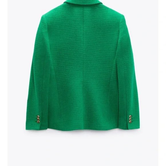 ZARA Balmain Style Textured Blazer Gold Buttons XS Green Blogger’s Favorite - Picture 7 of 7